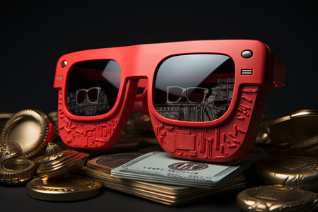 Cool Cash: Join the adventures of Money Mike, the credit card with swagger, rocking stylish shades, illustration generative aiの素材