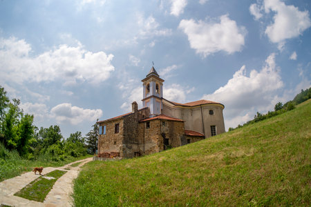 church of The scarecrow of vendersi village piedmont italyの写真素材