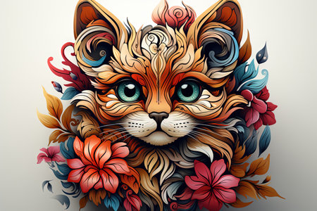 A Cat Coloring page for kids, cute, fun, animated, thick lines, low detail simple illustration generative aiの素材
