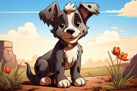 A dog Coloring page for kids, cute, fun, animated, thick lines, low detail simple illustration generative ai, illustration generative aiの素材