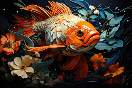 fish in stained glass style painting, illustration generative aiの素材