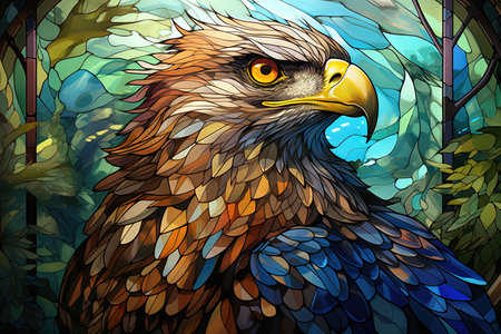 Eagle in stained glass style painting, illustration generative aiの素材