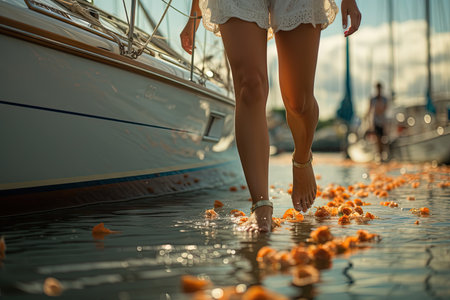 detail of legs of a woman on luxury boat illustration illustration generative aiの素材