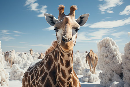 A giraffe at the north pole illustration generative aiの素材