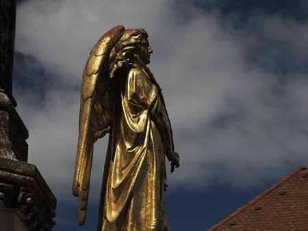 mary gold statue in front of cathedral Zagreb Croatia architecture city town building