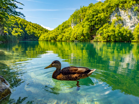 A Summer view of water lakes and beautiful waterfalls in Plitvice Lakes National Park, Croatiaの写真素材