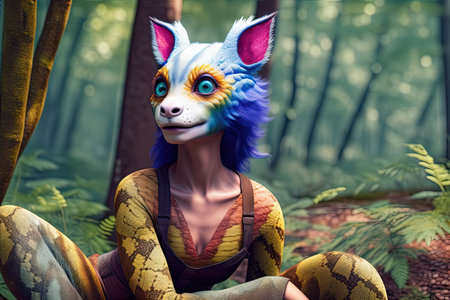 Reptile big scales Snake cute alien human animal hybrid illustration generative aiの素材