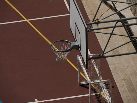 A Basketball field aerial top to down view in Dubrovnik Croatia medieval townの写真素材