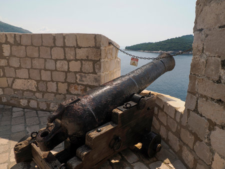 cannon Dubrovnik Croatia medieval town view from the city wallsの写真素材