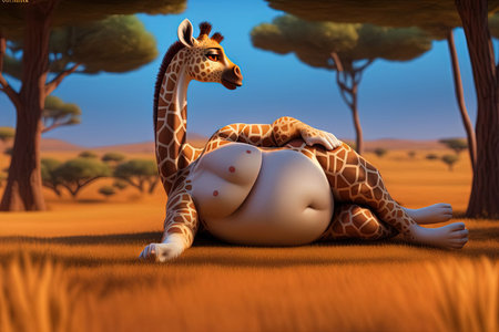Giraffe cute fat animal, illustration generative aiの素材