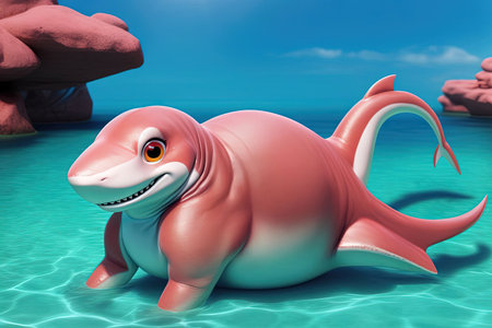 An Overweight obese smiling shark cute fat animal, illustration generative aiの素材