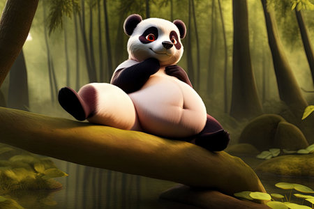 Overweight panda cute fat animal, illustration generative aiの素材