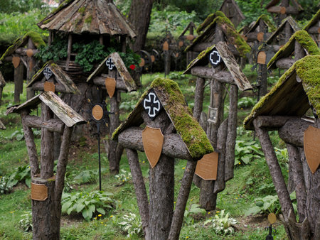 Bruneck - Brunico, South Tyrol, Italy - AUGUST 6, 2023: The War Cemetery in the woods, known as the Austro-Hungarian Cemetery to commemorate the victims of the First Great Warのeditorial素材