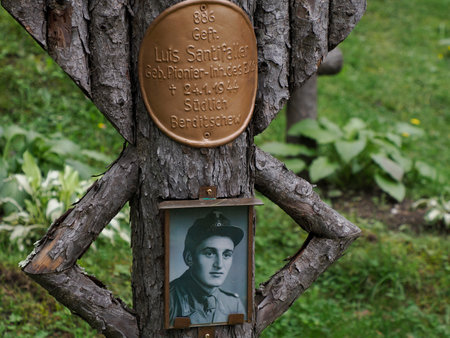 Bruneck - Brunico, South Tyrol, Italy - AUGUST 6, 2023: The War Cemetery in the woods, known as the Austro-Hungarian Cemetery to commemorate the victims of the First Great Warのeditorial素材