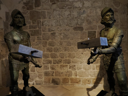 bronze jacks of clock tower Dubrovnik Croatia medieval townのeditorial素材