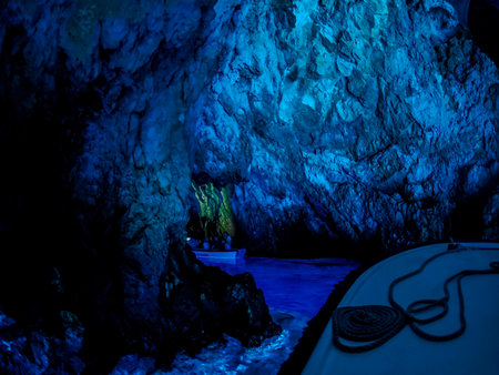 Inside Blue cave, Bisevo and vis island - Croatiaの写真素材