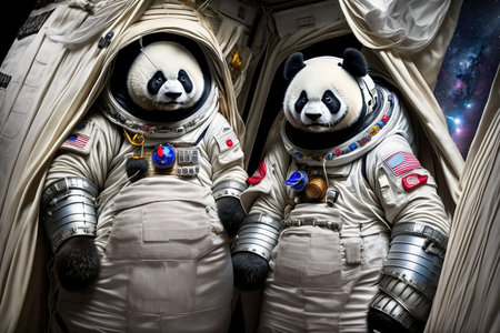 Panda as astronaut animal in space suitの素材