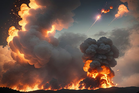An explosion with smoke and fireの素材