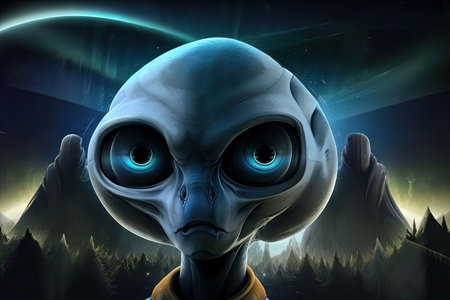 An alien intergalactic explorer, piloting a cardboard spaceship through the cosmos, boldly going where no alien has gone beforeの素材