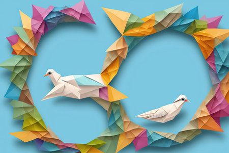 The International Day of Peace, December 21st, origami dove isolated on light blue background,, harmony and understanding among nations and individuals, unity, compassion, hope, abstractの素材