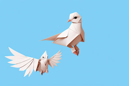 The International Day of Peace, December 21st, origami dove isolated on light blue background,, harmony and understanding among nations and individuals, unity, compassion, hope, abstractの素材