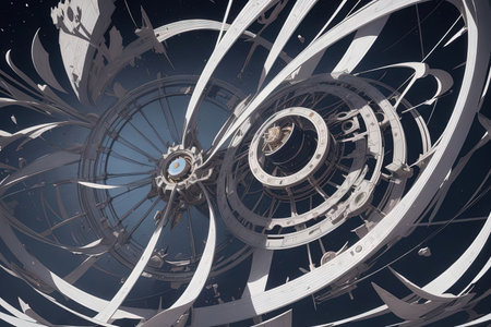 The celestial mechanics featuring intricate gears and celestial bodies, symbolizing the precision and beauty of cosmic mechanicsの素材