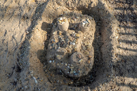sand castle in notre dame beach in porquerolles island france, panorama landscapeの写真素材