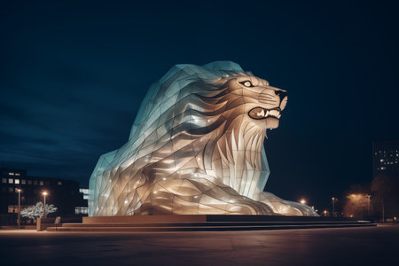 A lion shape illuminated building at night illustrationの素材
