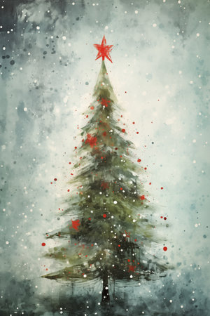 A Blurried tree christmas card, illustrationの素材