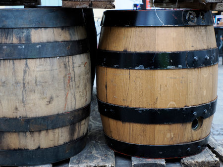 some wine barrels detail close up