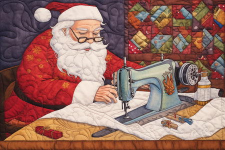 Santa Claus while quilting christmas santa, illustration backgroundの素材