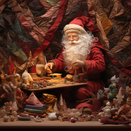 Santa Claus while quilting christmas santa, illustration backgroundの素材