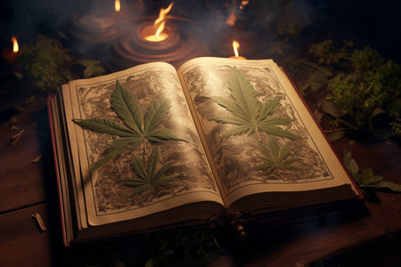 A medieval book with miniatures of marijuana ganja leavesの素材