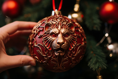 A lion animal ball christmas, illustrationの素材