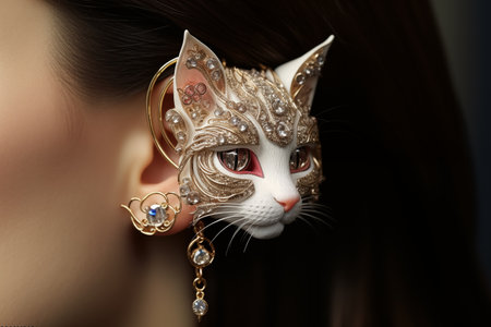 Cat Kitten animal shape diamond ear ring illustrationの素材