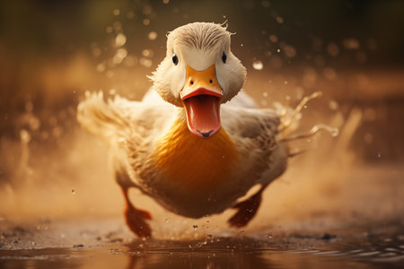 A cute duck open mouth running to you funny illustrationの素材