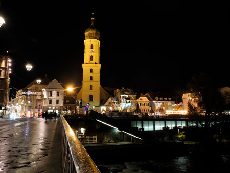 Historical Center buildings Graz Austria in winter season at night in christmas time