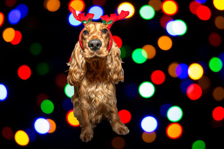 A cocker spaniel santa claus hatの写真素材