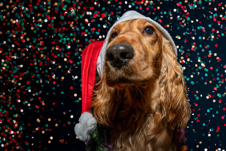 A cocker spaniel santa claus hat