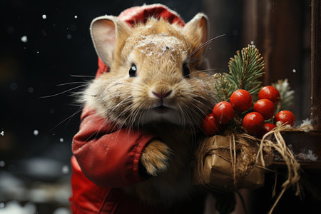 Rabbit Animal as santa claus, christmas funny illustrationの素材