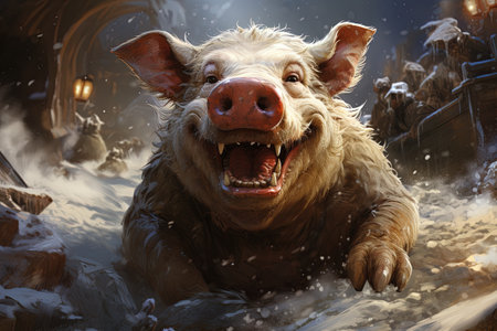 Pig Animal as santa claus, christmas funny illustrationの素材