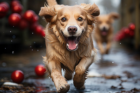 Golden Retriever dog Animal as santa claus, christmas funny illustrationの素材