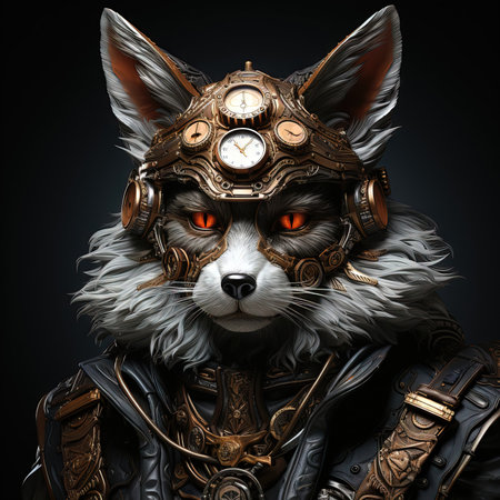 Fox steampunk animal cartoon style, illustration square isolated on blackの素材