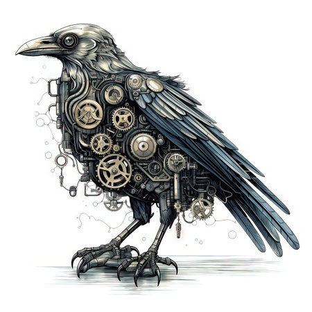 Raven steampunk animal cartoon style, illustration square isolated on whiteの素材