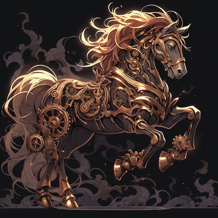 Horse steampunk animal cartoon style, illustration square isolated on blackの素材