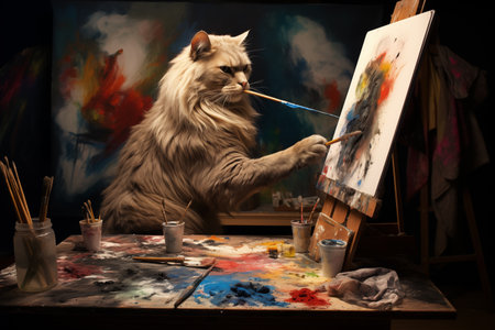 An Artist cat painter making a self portraitの素材
