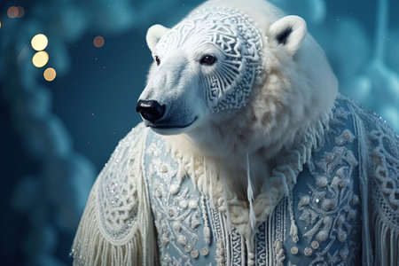 Polar Bear Animal wearing christmas knitted sweater illustrationの素材