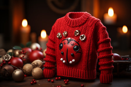 LAdybug Animal wearing christmas knitted sweater illustrationの素材