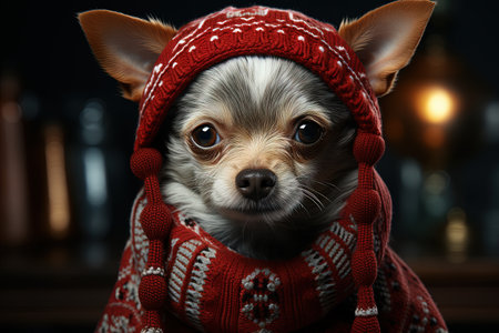Chihuahua dog Animal wearing christmas knitted sweater illustrationの素材