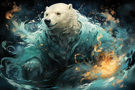 gentle wise white polar bear witch animal, illustrationの素材